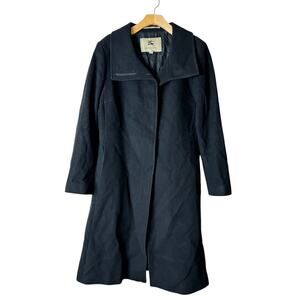 Burberry London Women UK 14 US 12 Black Wool Cashmere Stand Collar Long Coat